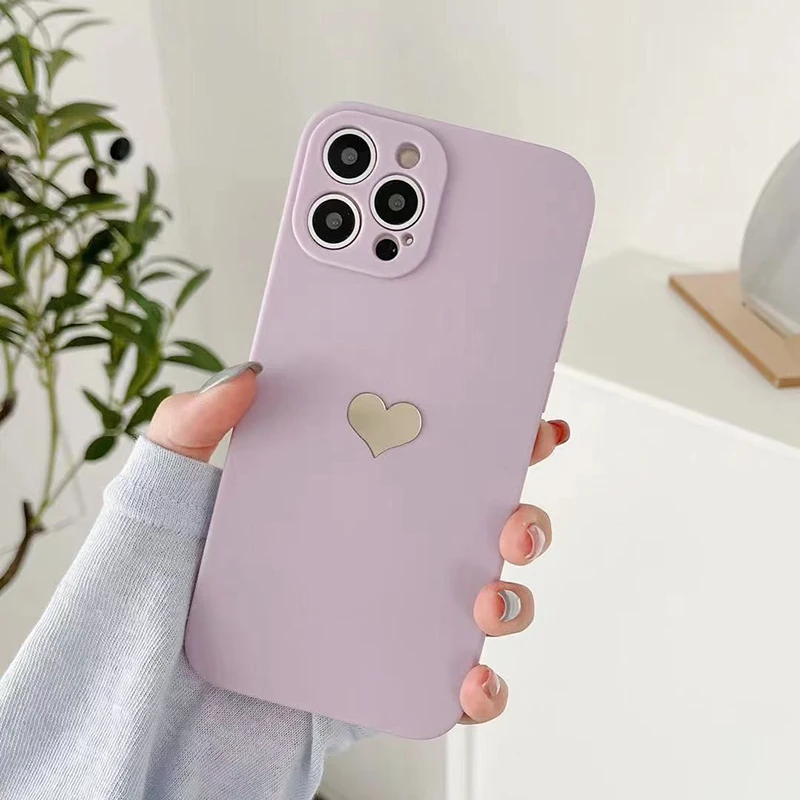 

Cute Plating Gold Love Heart Phone Case For iPhone 11 12 Pro Max 7 8 Plus X XR XS Max 12 Pro Soft Back Cover