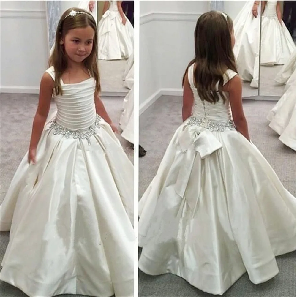 

White Ivory Flower Girl Dresses For Wedding Party Beaded Sash Sleeveless Princess Kids Formal First Communion Clothes Customize