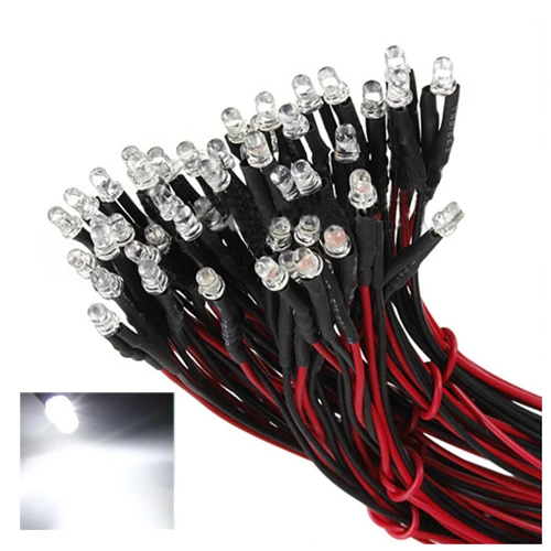 

Promotion! 50 pcs 12V 20cm LED Pre wired 3mm white