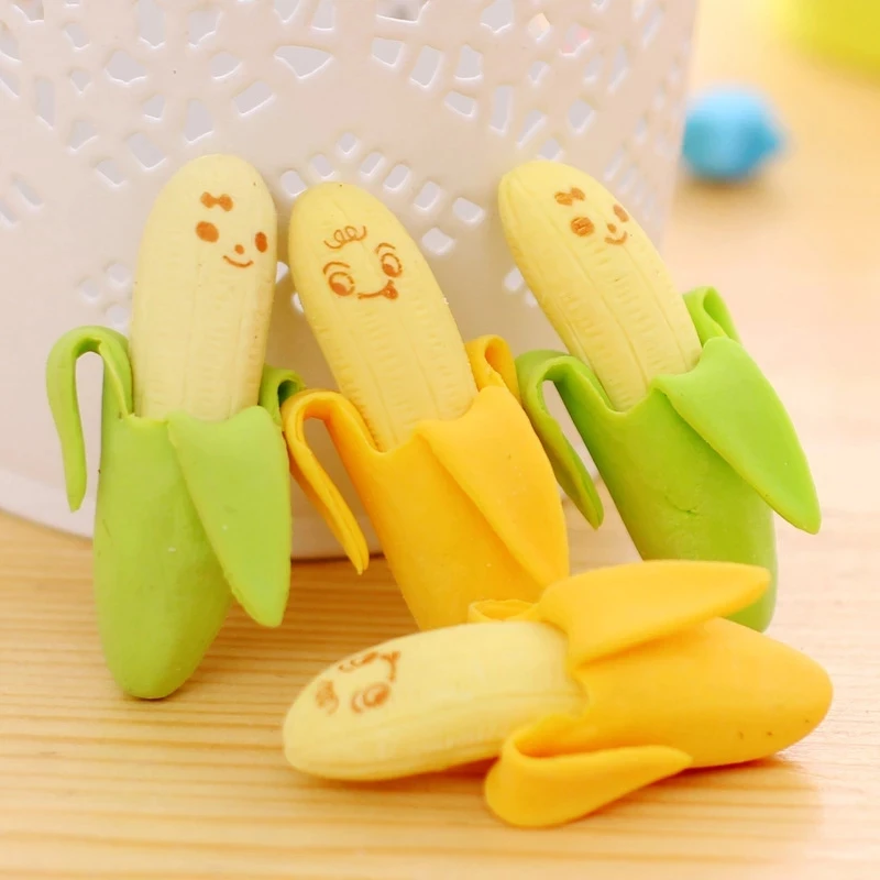 

Creative Cute 2pcs Banana Fruit Pencil Eraser Rubber Novelty Kids Student Learning Office Stationery Rubber Erasers for kids