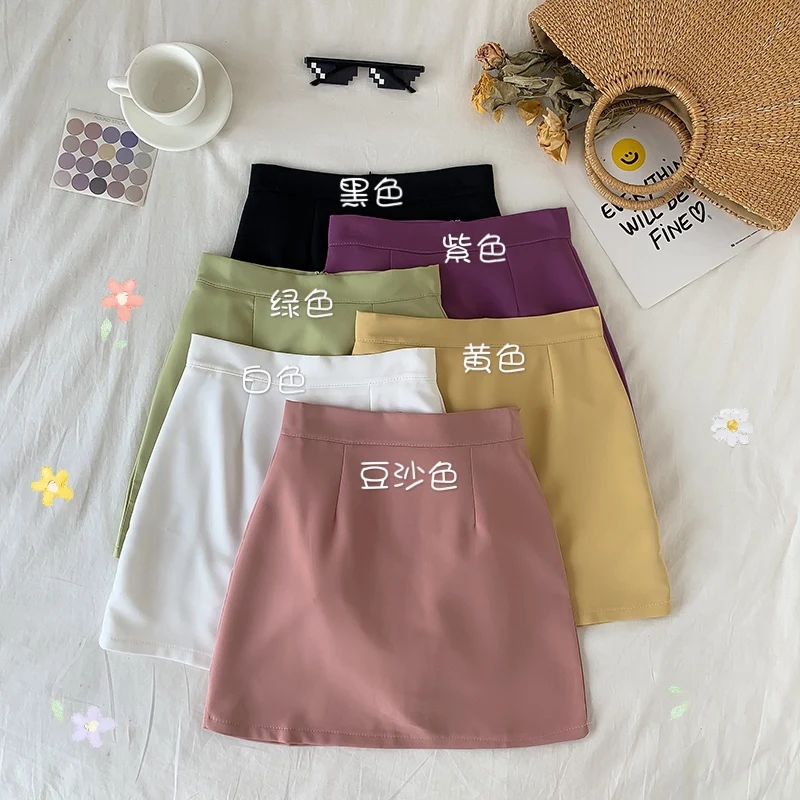 Новинка Весна 2021 короткая юбка однотонная трапециевидная в Корейском стиле