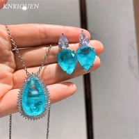 2021 new lab diamonds paraiba tourmaline aquamarine drop earrings pendant necklace wedding party jewelry sets for women gifts