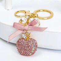2022 creative apple ribbon bow keychain car key ring holder women bag charm pendant accessories key chain fashion keyrings