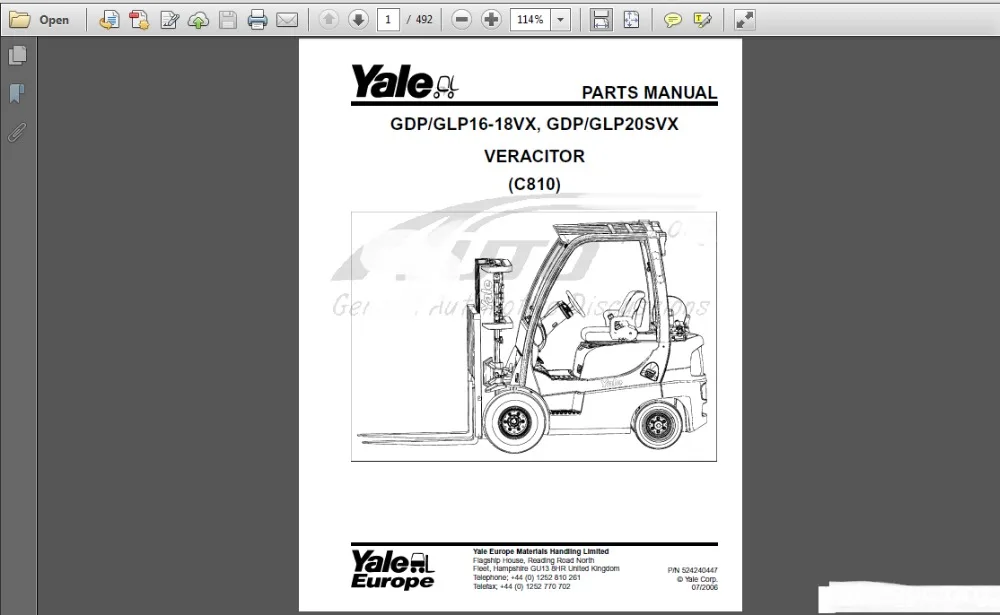YALE Spare Parts PDF 2017 for USA and EURO version FULL MODELS | Автомобили и мотоциклы