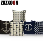 Декоративный чехол для подушки, синий чехол для подушки с якорем из полиэстера с геометрическим рисунком, украшение для дома