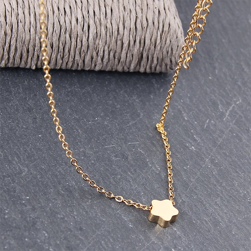 

SUQI Trendy Design Gold Silver Color Flower Star Round Square Pieces Pendant Stainless Steel Necklace Choker Neck Chain Jewelry