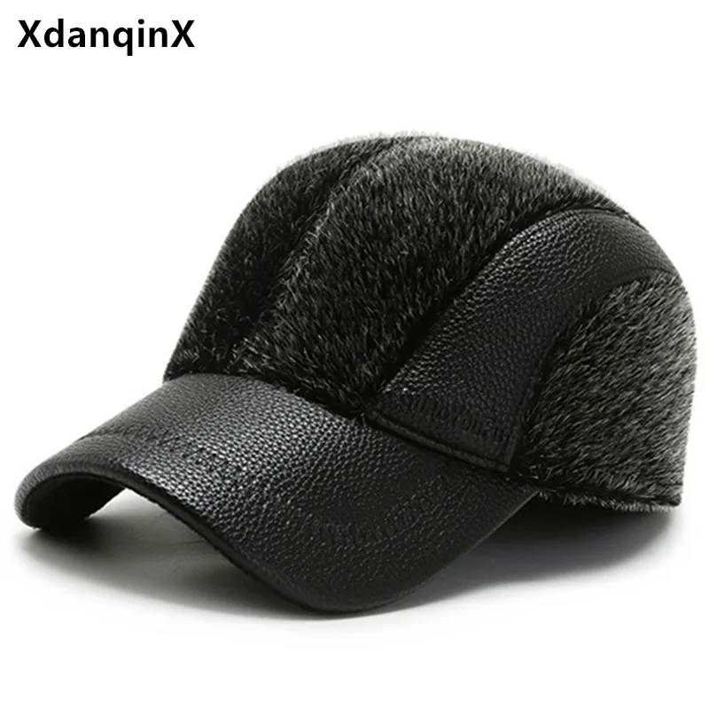 

XdanqinX Winter Warm Faux Mink Hats For Men Thick Baseball Cap Thermal Earmuffs Hat New Trend Men's Sports Caps Snapback Cap