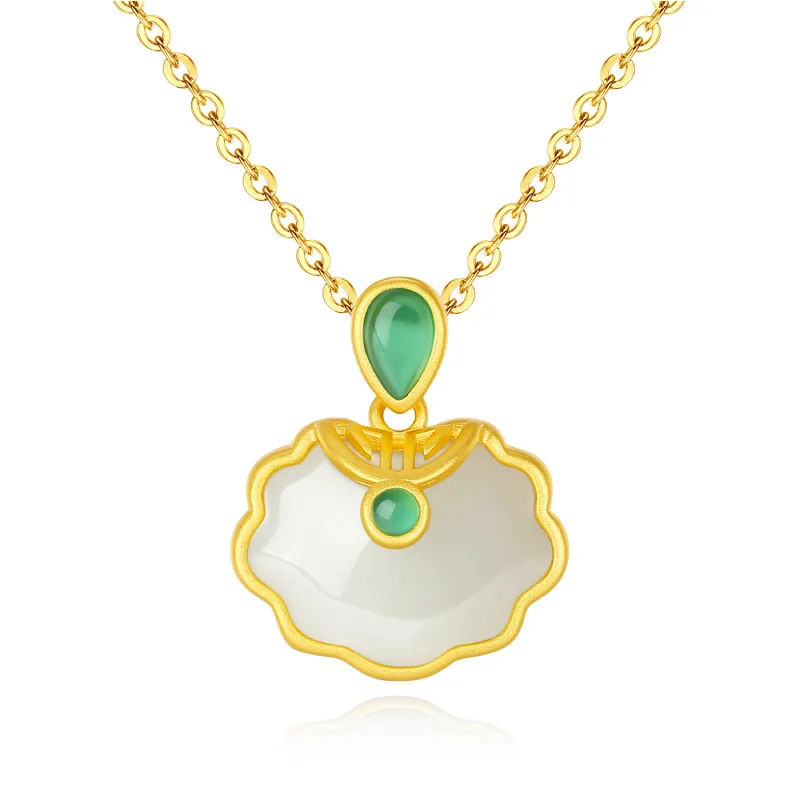 

S925 silver Qinghai Hetian jade pendant women's Retro Ruyi lock women's mother's Day Necklace Pendant