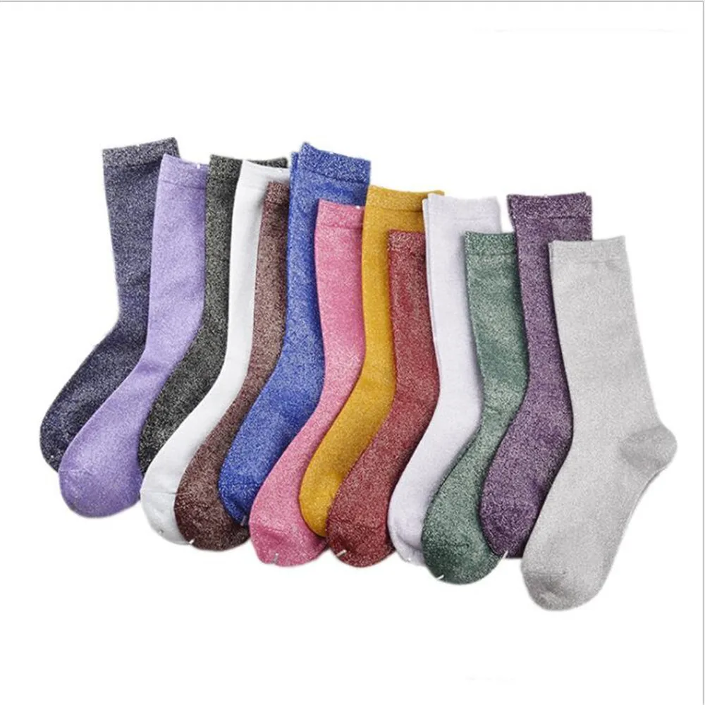 Женские блестящие ботинки из хлопка Серебряное волокно носки для девочек