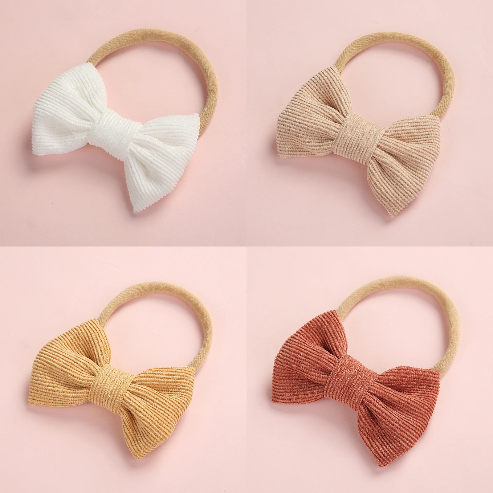 

4 pcs/lot , Winter Corduroy BOW Hair Clip or Headband, Hand Tied Bow Nylon Headbands, Baby Shower Gift, Girls Hair Accessories