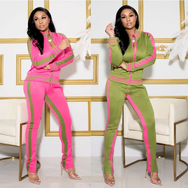 

Casual Two Piece Outfits For Women Zipper Long Sleeve Jacket Top + High Waist Pencil Pants Fall Winter Office Matching Sets