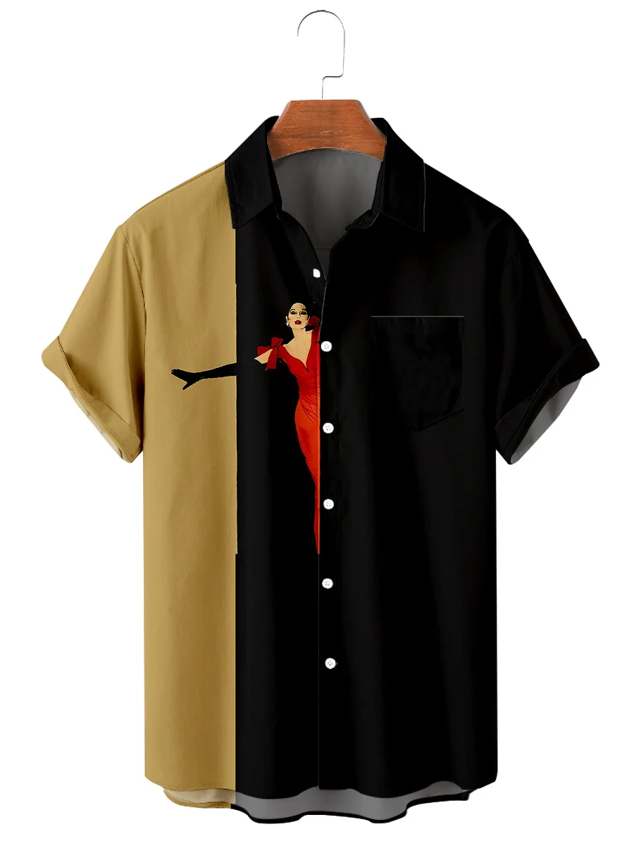 Мужская рубашка с коротким рукавом отложным воротником и 3D принтом - купить по