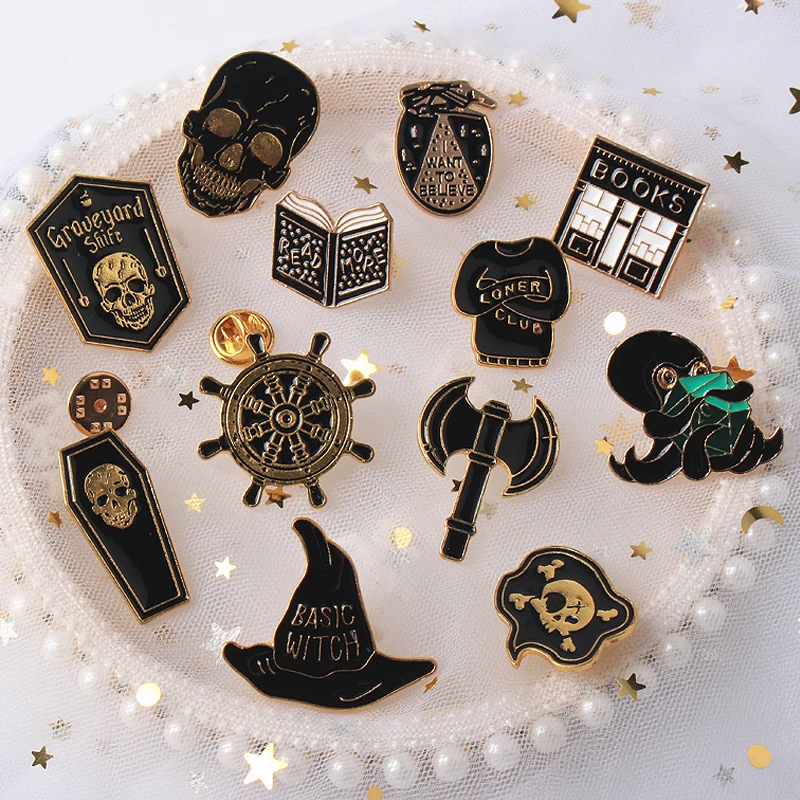 1 шт в виде книги черного цвета с принтом человеческий череп шпильками черные