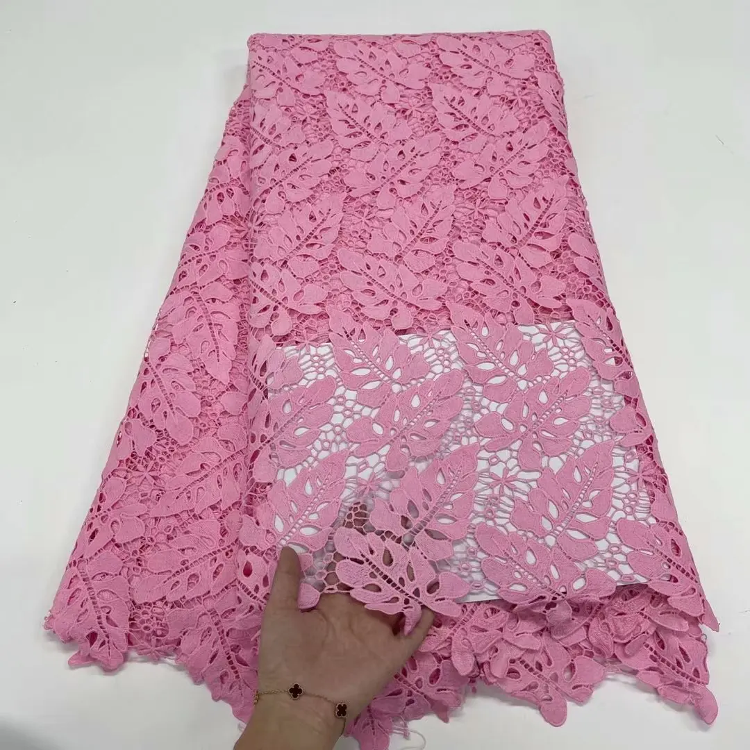 

High Quality Guipure Lace African Cord pink Lace Embroidery Fabric African Water Soluble Lace Fabric For Sewing Women Dress