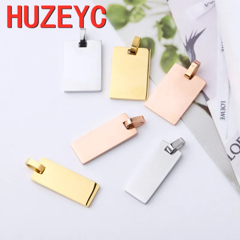 

2pcs 10*25mm Stainless Steel Laser Engraving Pendant Accessories High Polish Square Charm Necklace Trend Marking DIY Jewelry