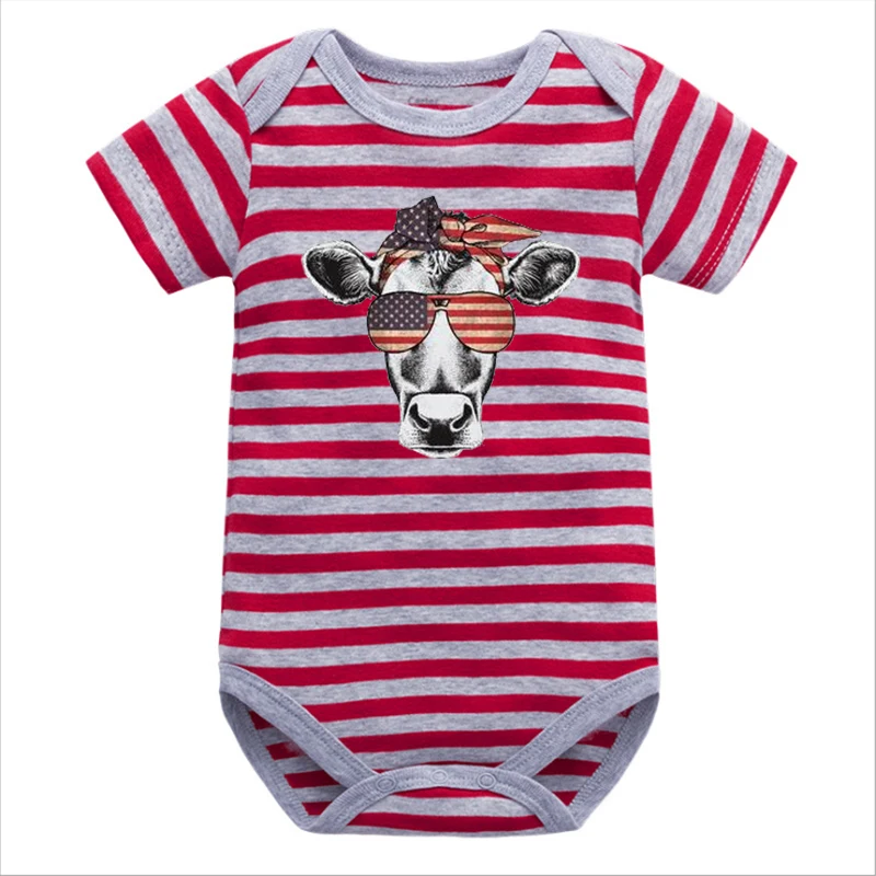 

Cow Bandana 4th of July Newborn Baby Boy Clothes Usa Flag Shirt American Flag Bodysuits Memorial Day Fashion 0-6m