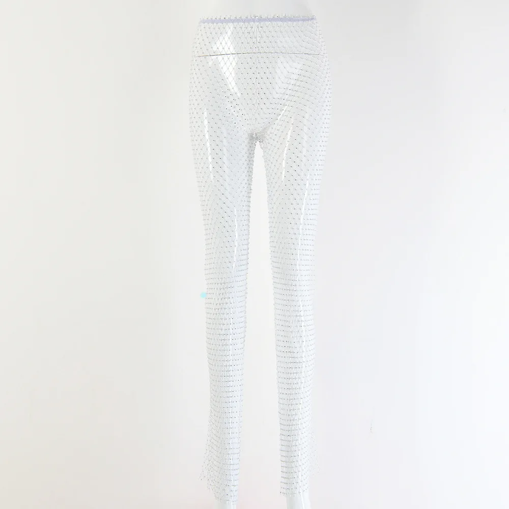 

New summer fashion for women's clothing with mesh flash drill slit pants in 2019