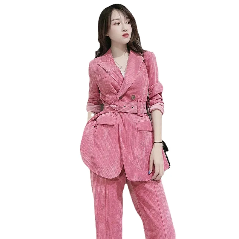 2021 New Ladies Spring and Autumn Suit Office Suit Elegant Jacket Pants Suit Suit Women Chic Fashion Solid Color Two-piece Suit