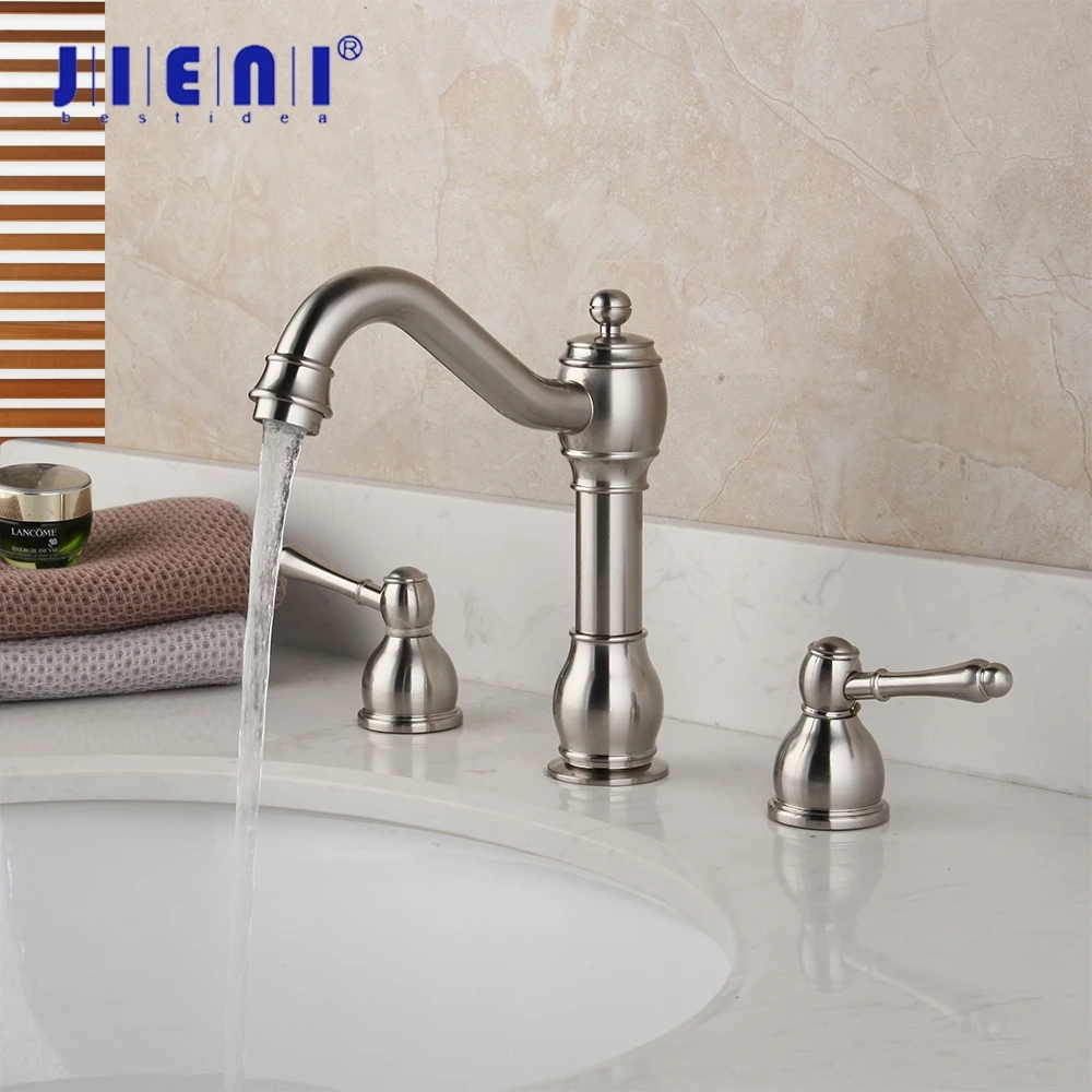 Brush Bathroom Wash Basin Sink Tap Solid Brass Vessel 3 Pcs Dual Handles Bathtub Mixer Tap Faucet Swivel Spray Tap
