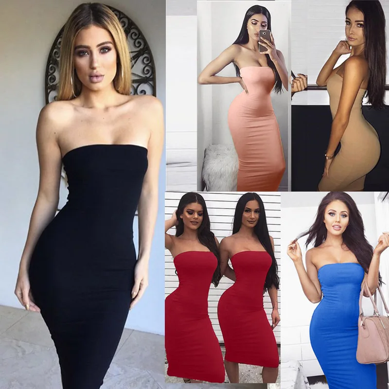 

Summer Female Tube Top Slim Backless Beach Sexy Dress 2021 Party Nightclub Tight-Fitting One-Step Dress Bag Hip Robes Vestidos