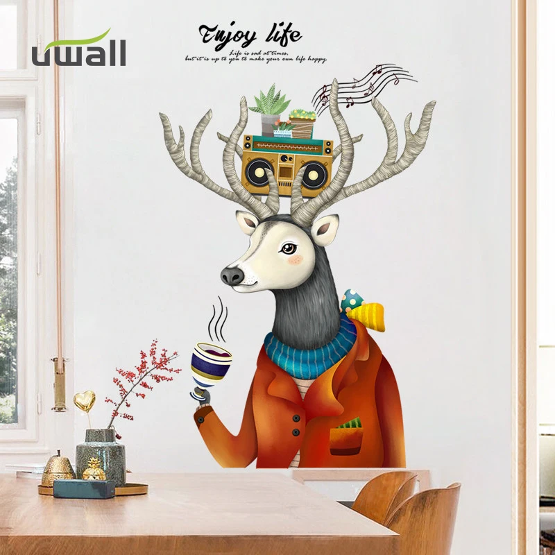 

PVC Creative Elk Wall Stickers Home Decor Living Room Self Adhesive Room Decor Sticker Bedroom Background Wall Decoration