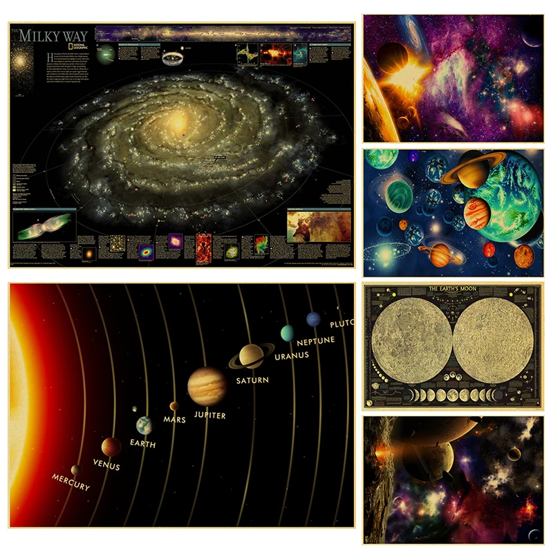 

Home Decor Art Moon Star Earth Galaxy Solar System One Piece Vintage Posters Canvas Painting Print Room Decor Wall Art Pictures