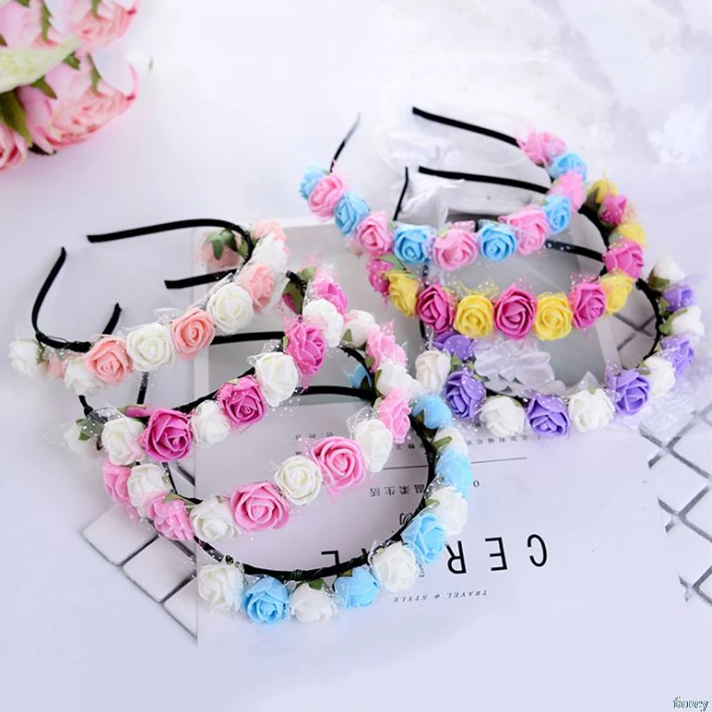 

Bezel for Girls Hair Accessories Flower Headband Yarn Form Wreath Headdress Romantic Hairband Red Color Bridal Headwear