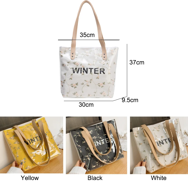 Большая летняя Холщовая Сумка тоут для женщин вместительная прозрачная сумка на