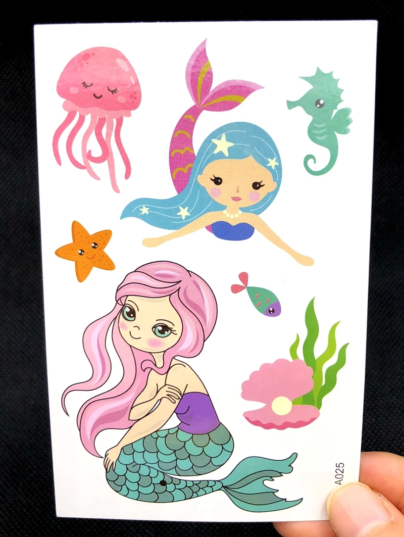 

Детские одноразовые тату Русалочки для детей, Цветные татуировки, вечерние наклейки на татуировку