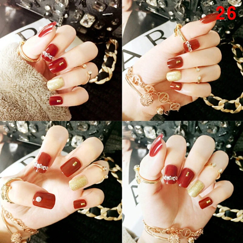 

24Pcs Fashion False Nails Acrylic Gel Full French Fake Nails Art Tips