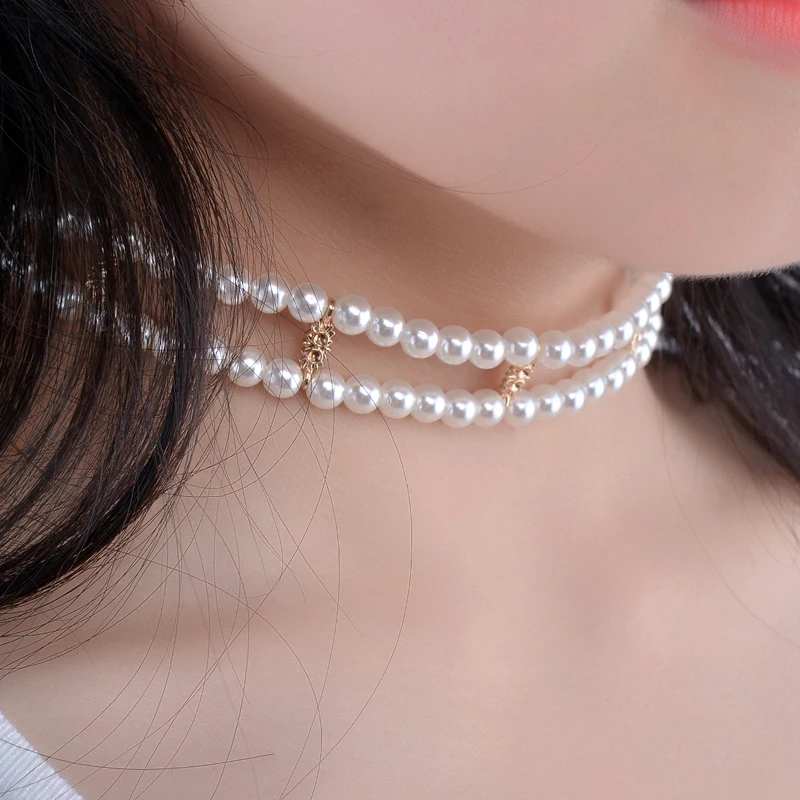IngeSight. Z Бохо Двухслойное колье из искусственного жемчуга ожерелье массивные короткие бусы ключицы шеи воротник ожерелье женщин ювелирные изделия