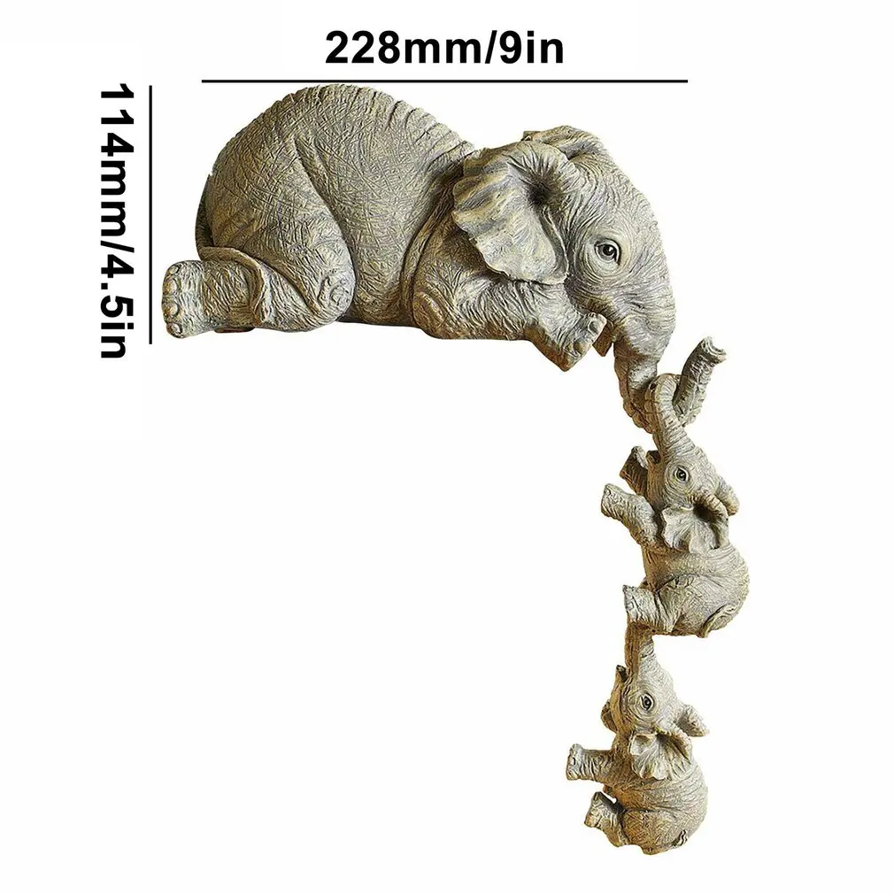 

3pcs Elephant Sitter Hand-Painted Resin Figurines Mother and Two Babies Hanging Off The Edge of Shelf Table In Stock