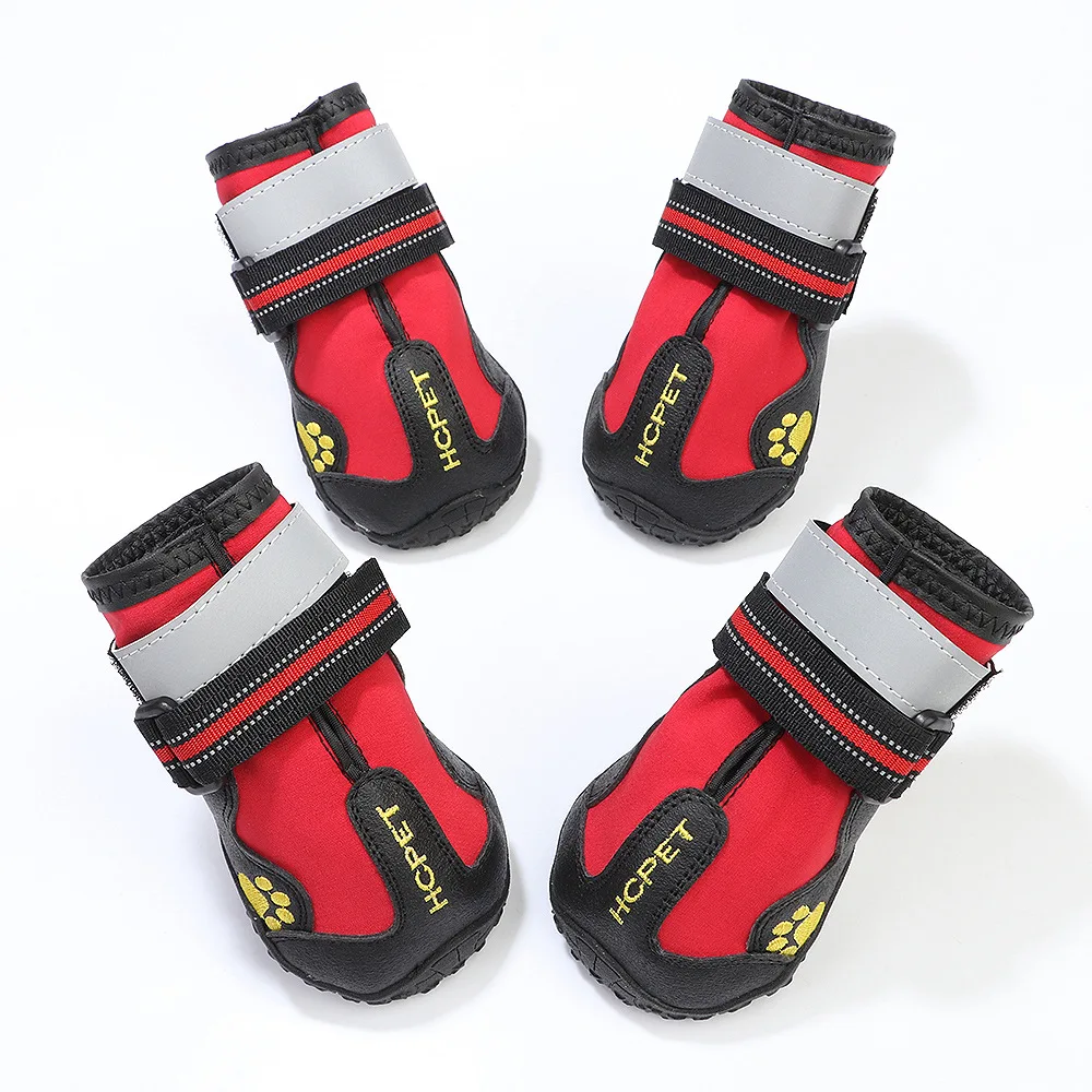 Набор из 4-х штук сапог для собак Reflective Waterproof Boots Warm Snow Rain Pets Booties Anti-slip Socks Footwear для средних и крупных животных.