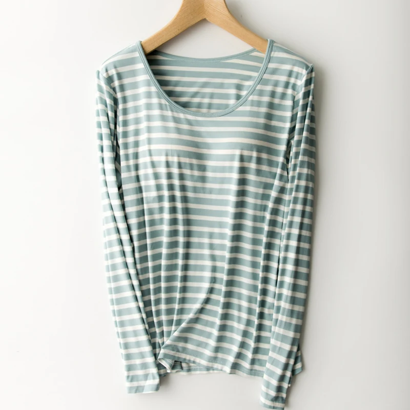 Бюстгальтер-футболка женский мягкий с длинным рукавом в полоску | Женская одежда