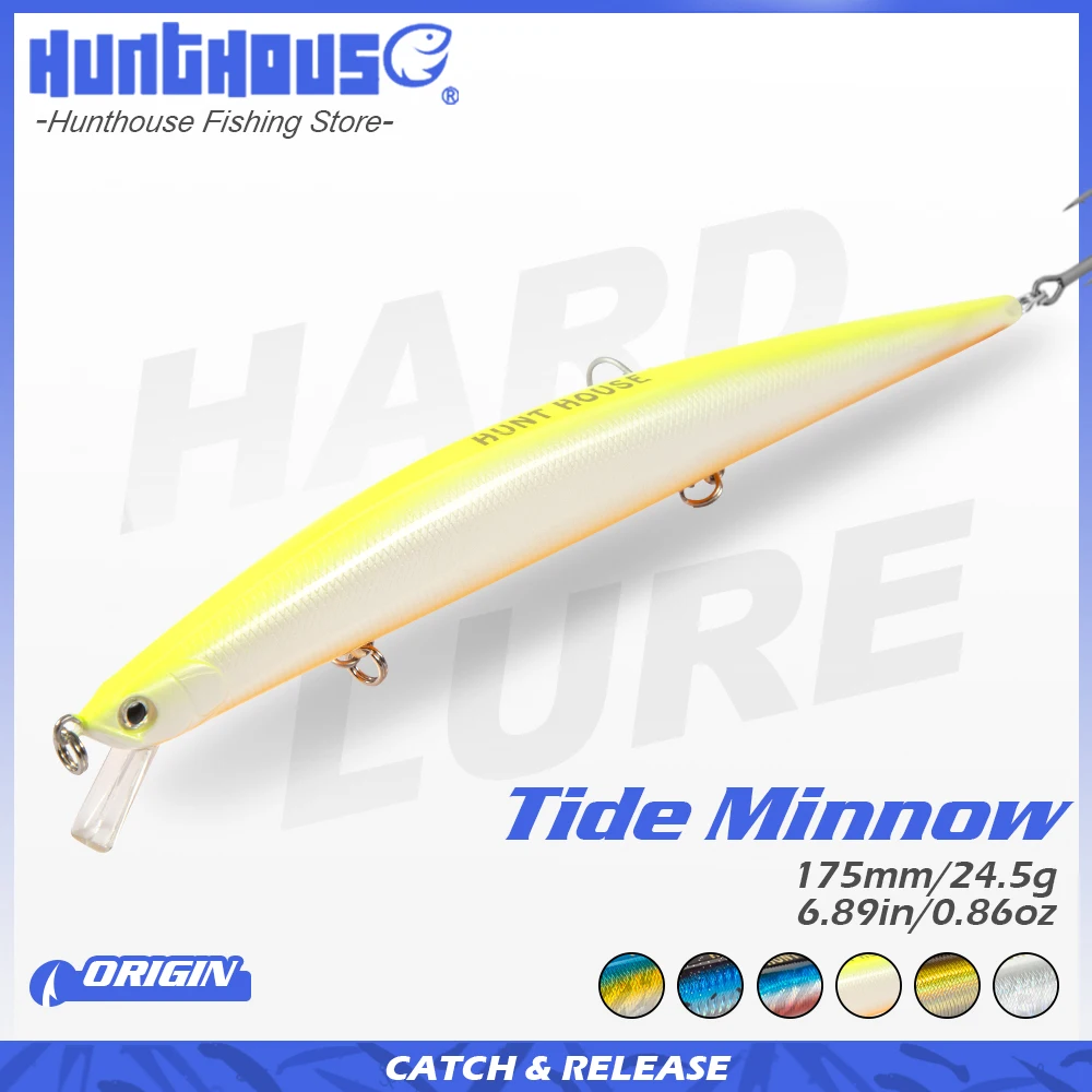 hunthouse fishing lure 2019 tide minnow slim 175 hard lures wobblers floating 175mm 24.5g sea for seabass | Спорт и развлечения