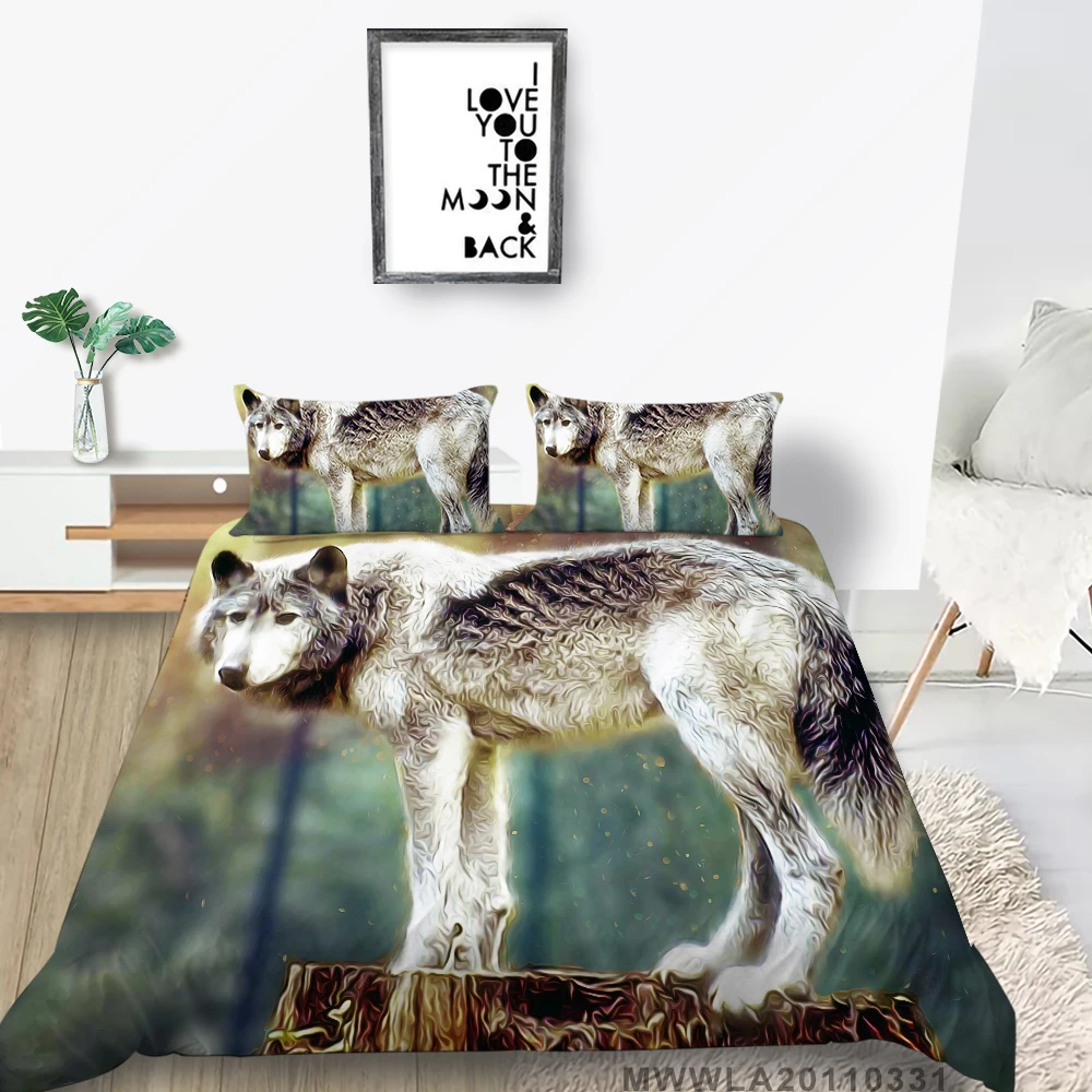 

3D Wolf Print Bedding Set King Size Duvet Cover Set Pillowcase Unique Design Bed Set Bedroom Decoration For All Seasons