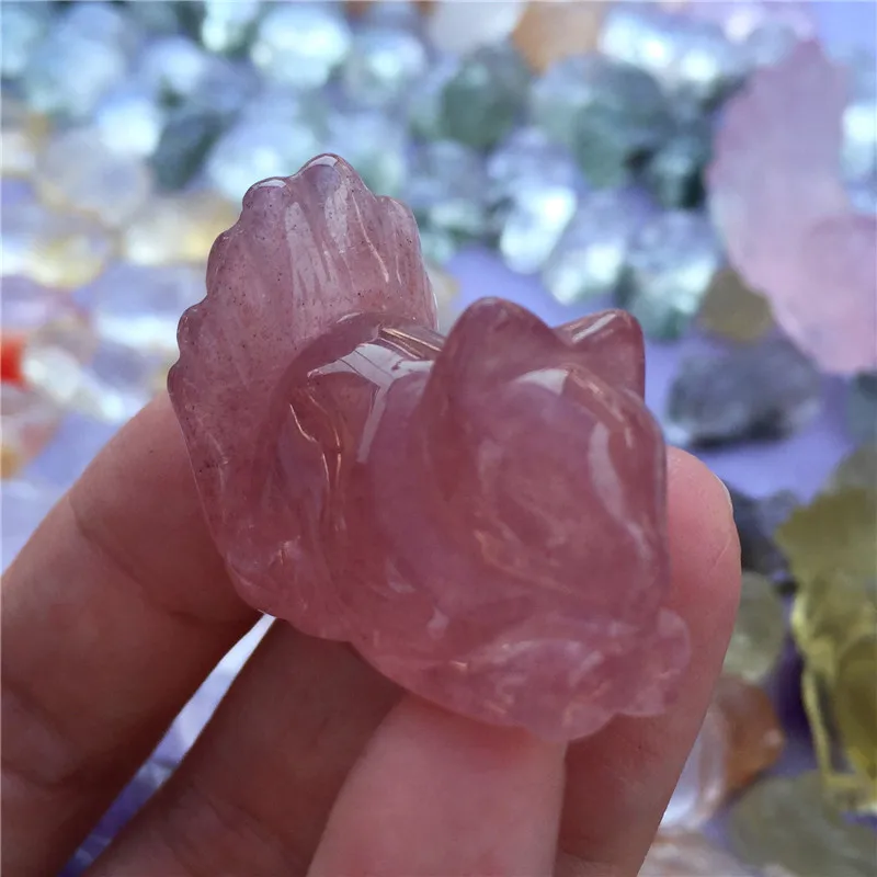 Красивая Милая натуральная клубника кристалл лиса ручной работы резной любовный