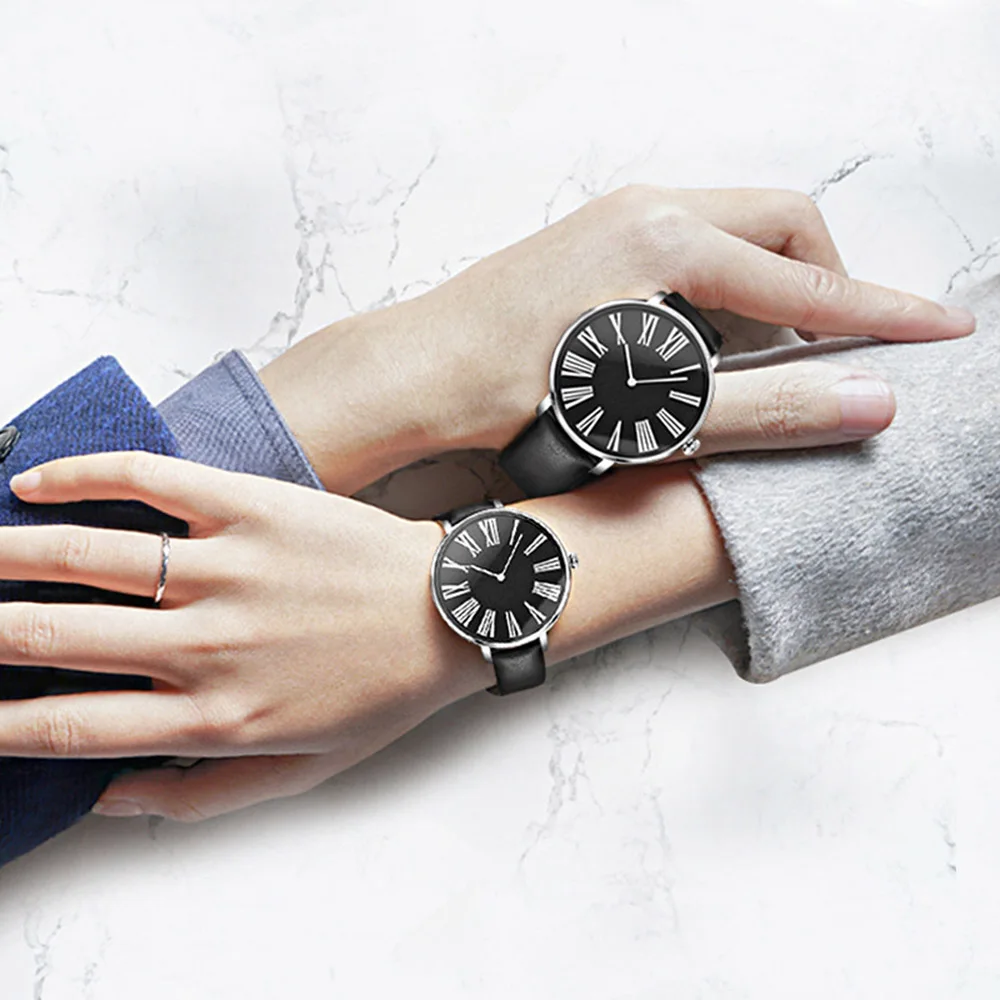 Fashion Men&Women Couple Quartz Watch Simple Leather Waterproof Wristwatches Clock With Bracelets Lady Gift Box Relogio Feminino