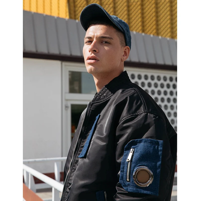 VIISHOW куртка бомбер для мужчин пилот с заплатками черный Двусторонняя одежда