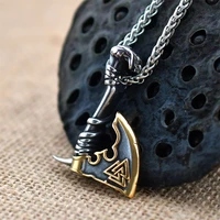 viking two tone axe pendant necklace nordic stainless steel tomahawk amulet pendant accessories viking jewelry