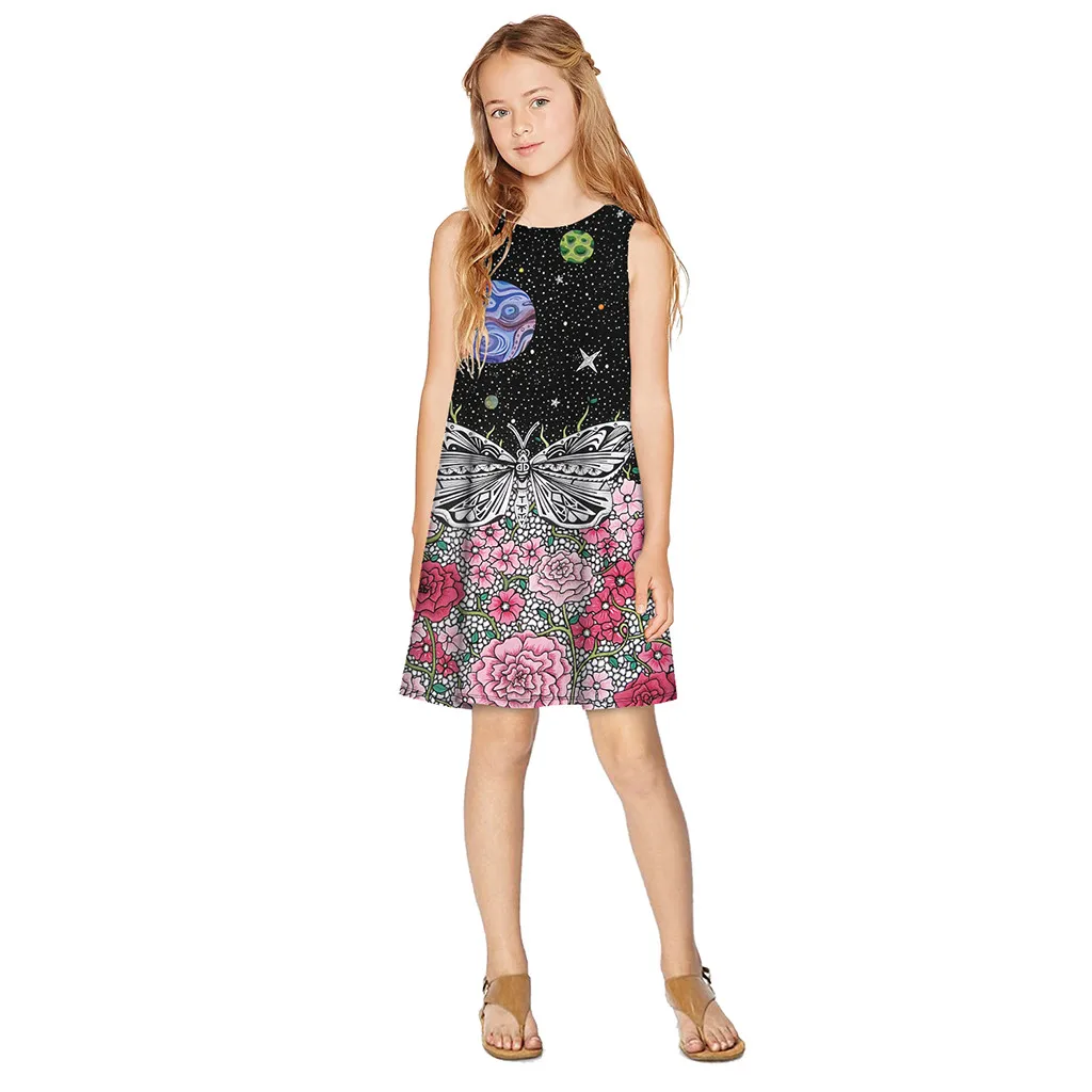 Платья для маленьких девочек от 7 до 12 лет платье-футболка без рукавов с 3D