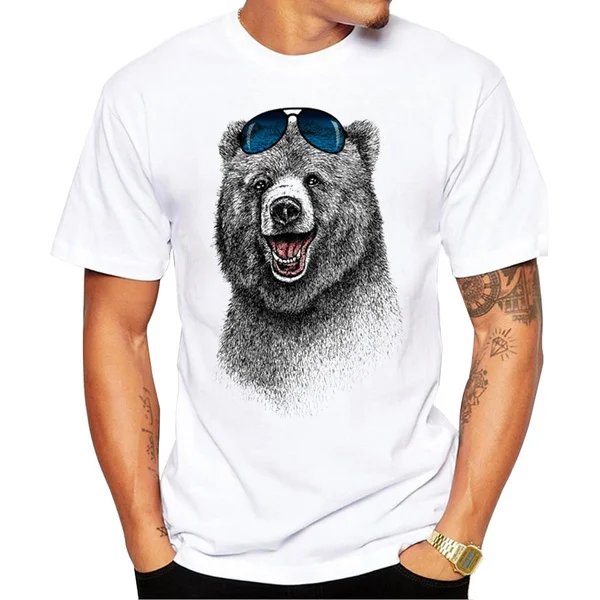 

Fashion Laughing Bear Men T-shirt Short sleeve men The Happiest Bear Retro Printed T Shirts Casual Funny Tops