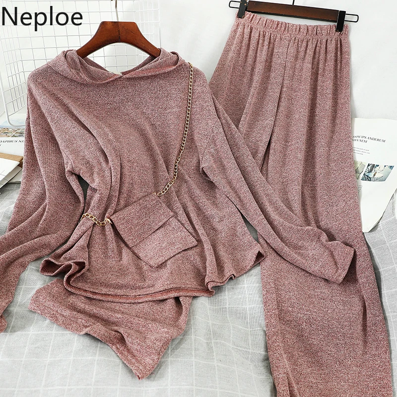 Комплект Neploe Женский Повседневный из 2 предметов свободный Однотонный пуловер с