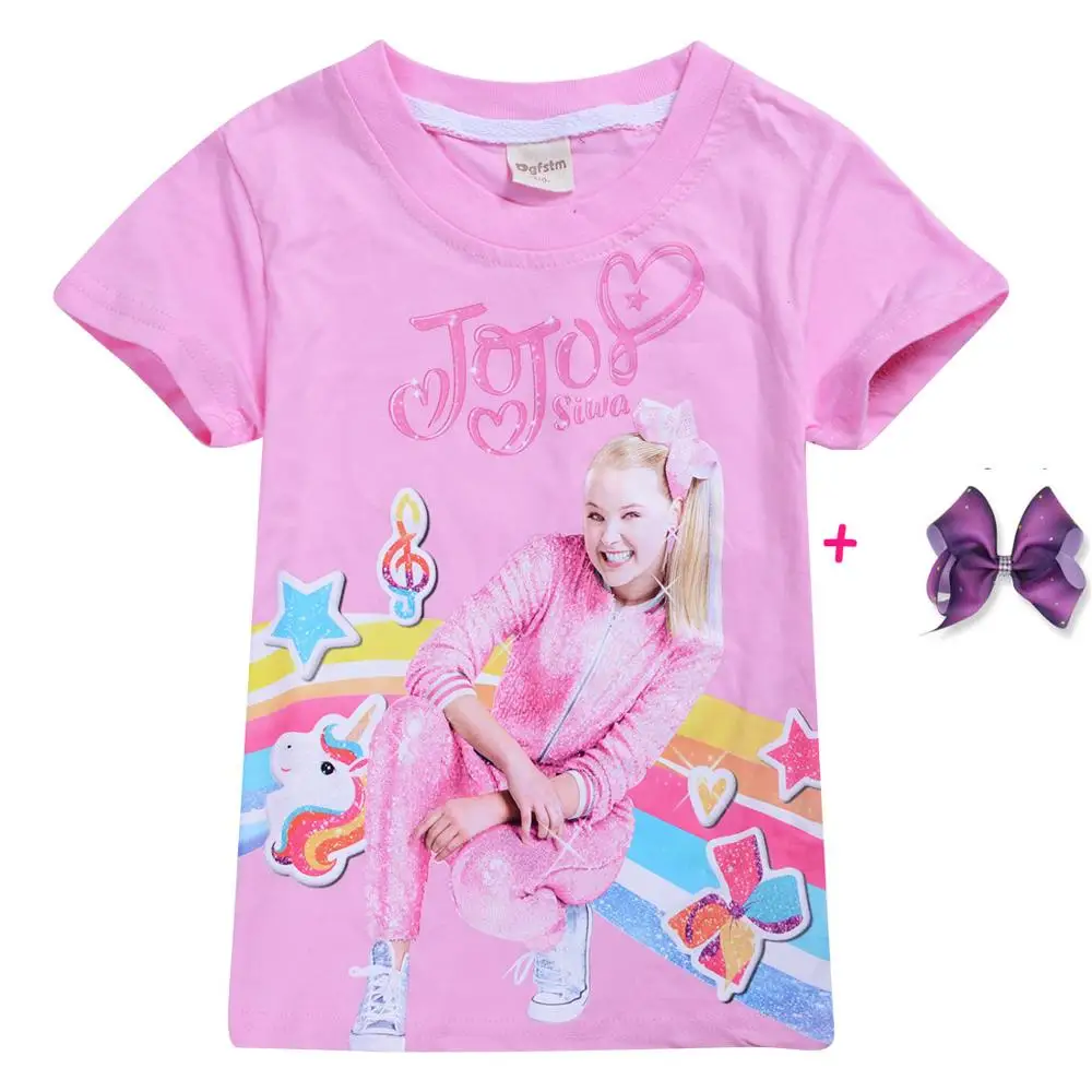 pink purple New Girl Kid Jojo Siwa T shirt Children Summer Autumn Short Sleeve Cotton T-shirt Tops Tee Baby Toodler Casual Home Wear Clothes - Цвет: pink purple