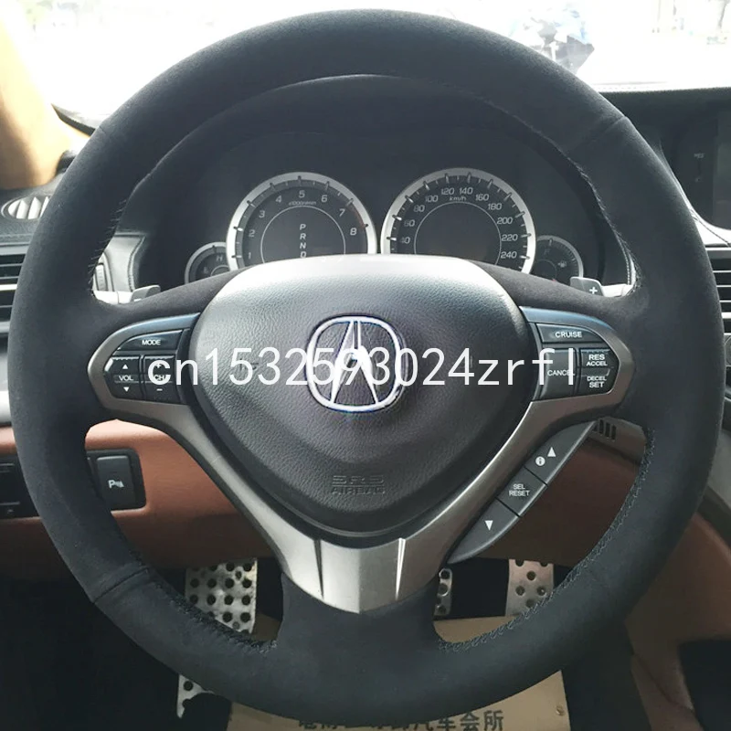 

For ACURA CDX TLX-L RDX DIY Black Suede Car Steering Wheel Cover