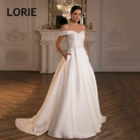 lorie modern satin wedding dress with pockets 2021 vestidos de novia off the shoulder a line elegant boho bridal gowns