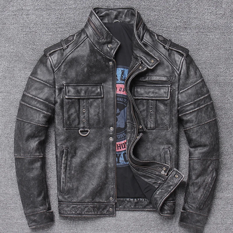 Мужская кожаная куртка 100% натуральная коровья кожа уличная одежда 2097 |