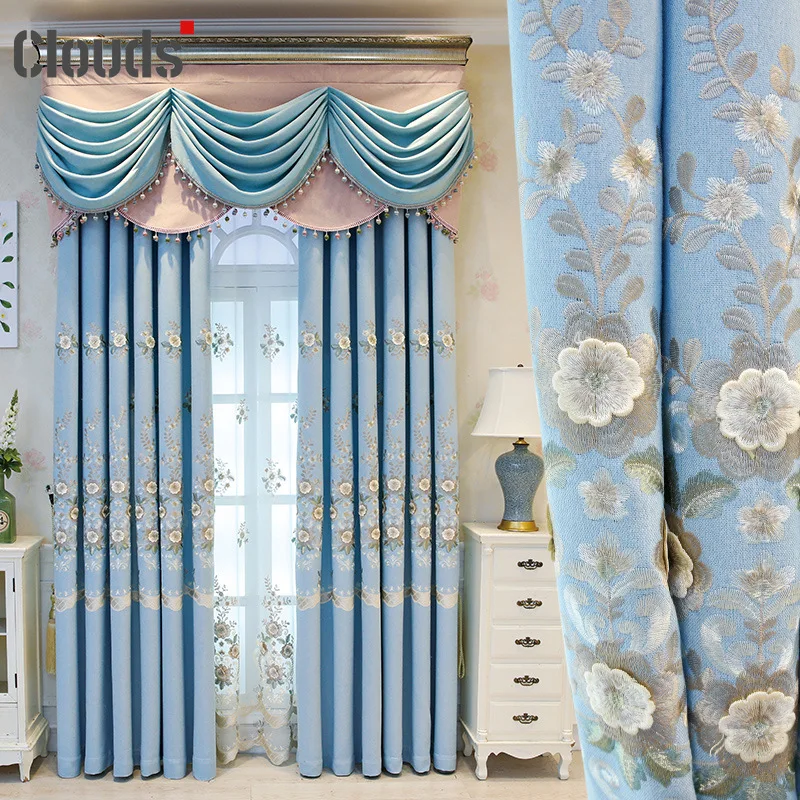 

European Style Luxury Blackout Embroidered Curtains for High-end Living Room Bedroom Study Balcony Curtain Customization