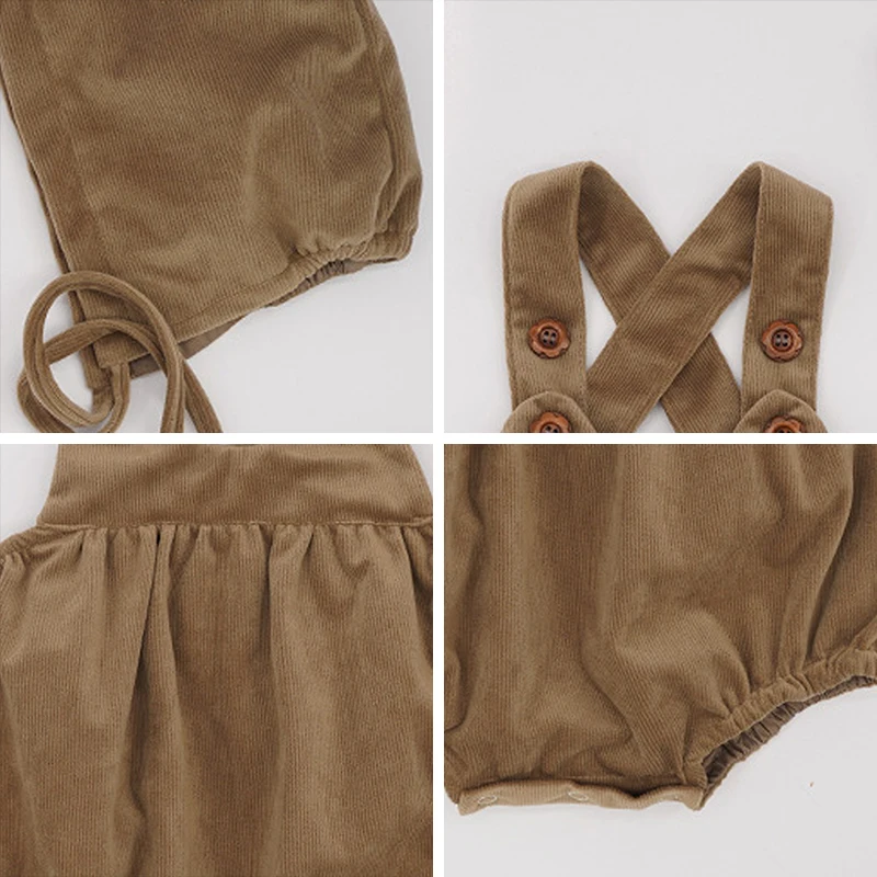 

Melario Baby Boys Girls Casual Suspender Rompers with Hat Newborn Boys Girls Button Backless Triangle Romper Baby Girl Outfit