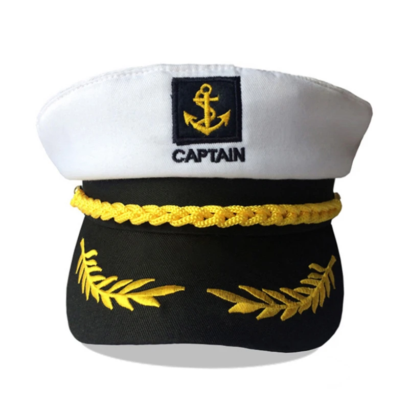 

European and American white navy hat men's retro flat top military hat Halloween adult captain sailor hat custom
